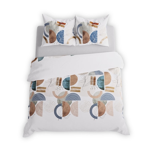 FABIOLA Pościel z bawełny satynowej - nowoczesna geometria, beż, granat, brąz - 160x200cm