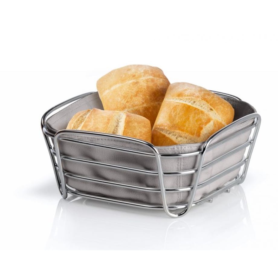 Koszyk na pieczywo DELARA - taupe, stal chromowana, bawełna, 20 cm
