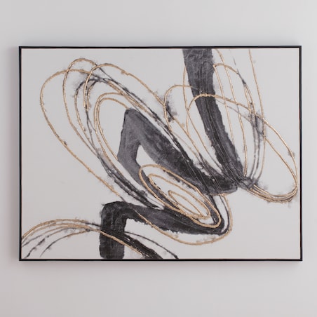 Ręcznie zdobiony obraz w ramie z elementami złota terni 90x120