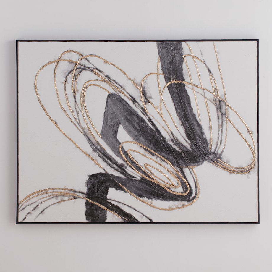 Ręcznie zdobiony obraz w ramie z elementami złota terni 90x120