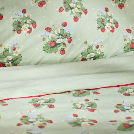 Pościel bawełniana z lamówką Berralee 160x200 cm z motywem owoców