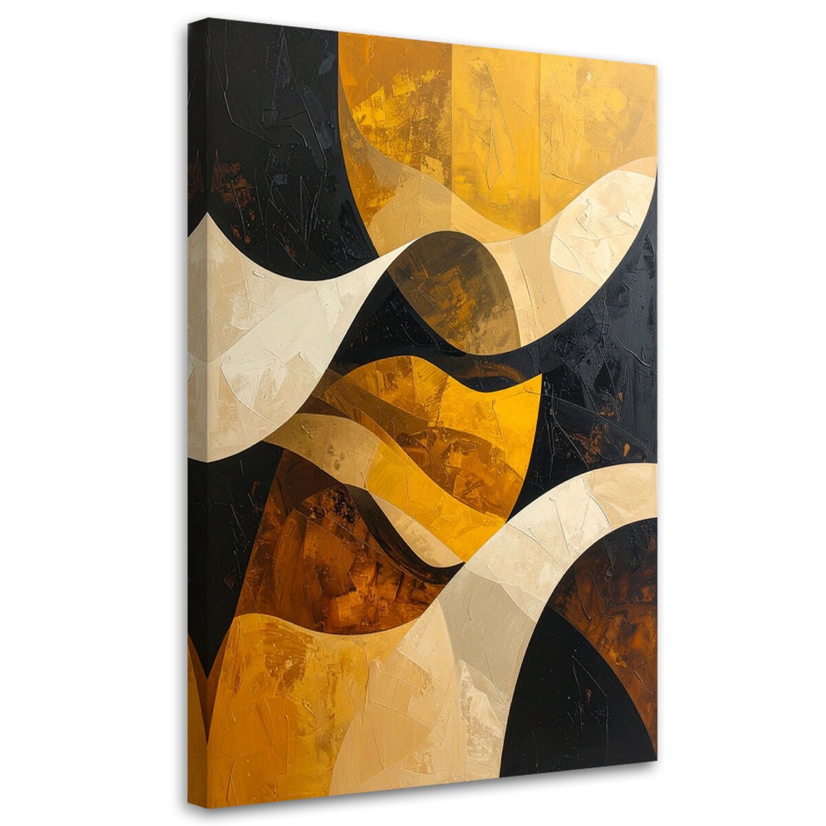 Obraz do salonu sypialni biura loftu, Abstrakcja linie fale zółty czarny złoty