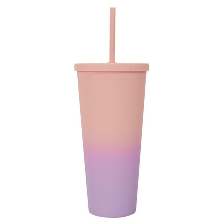 KUBEK ZE SŁOMKĄ Tie-Dye PP 700 ml pomarańczowo-różowy