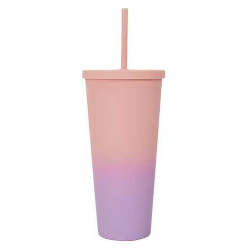 KUBEK ZE SŁOMKĄ Tie-Dye PP 700 ml pomarańczowo-różowy