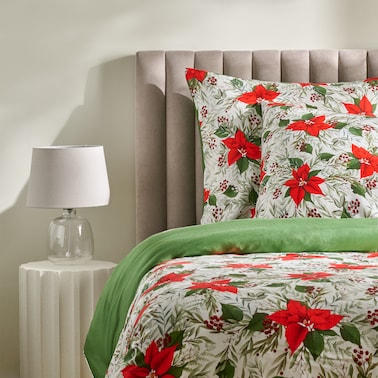 Pościel z bawełny satynowej Poinsetta 200x220 cm z motywem gwiazdy betlejemskiej