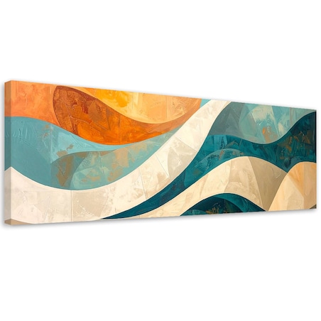 Obraz do salonu sypialni biura loftu, Abstrakcja linie kształty beżowy turkusowy