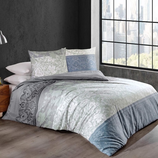 Pościel bawełniana 200x220 Cottonlove Exclusive Calina niebieska i białe kwiaty