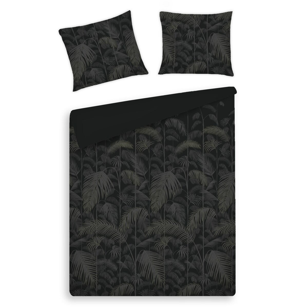 Pościel z bawełny satynowej Palmnight 160x200 cm z motywem roślinnym