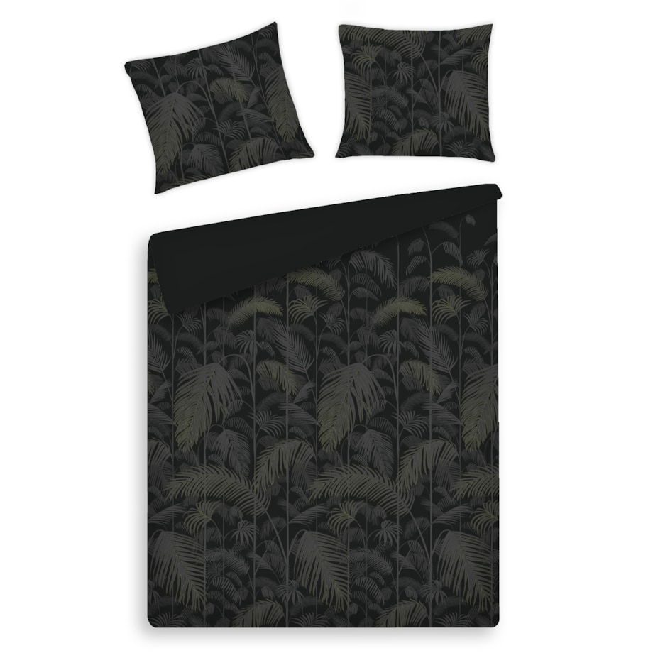 Pościel z bawełny satynowej Palmnight 160x200 cm z motywem roślinnym