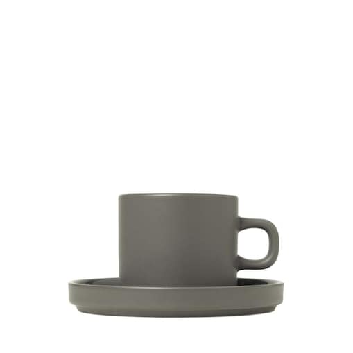 Zestaw 2 Kubków Do Kawy Z Podstawkami PILAR, Pewter - ceramika, 200 ml