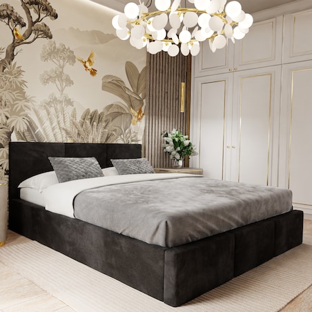 ŁÓŻKO TAPICEROWANE 140x200 ŁÓŻKO PODWÓJNE Z POJEMNIKIEM CZARNE