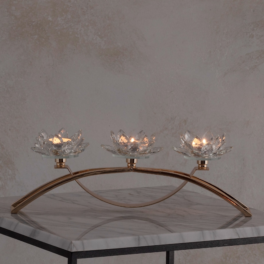 Potrójny kwiatowy świecznik ze szkła kryształowego flotri