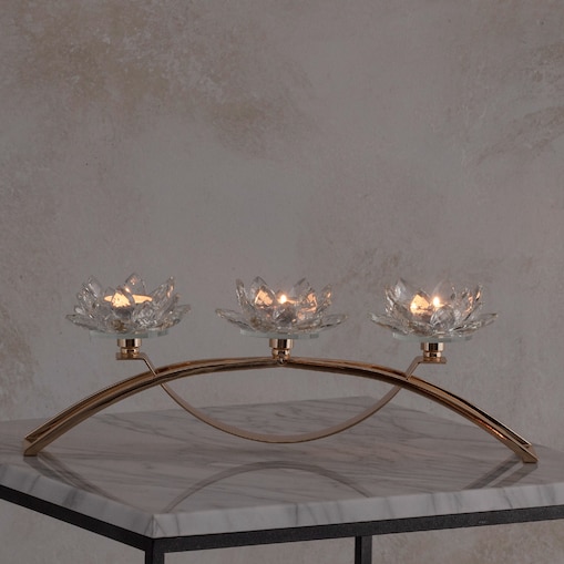 Potrójny kwiatowy świecznik ze szkła kryształowego flotri