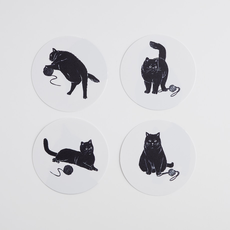 Komplet 4 podkładek pod kubek z kotem Kitki z motywem zwierzęcym