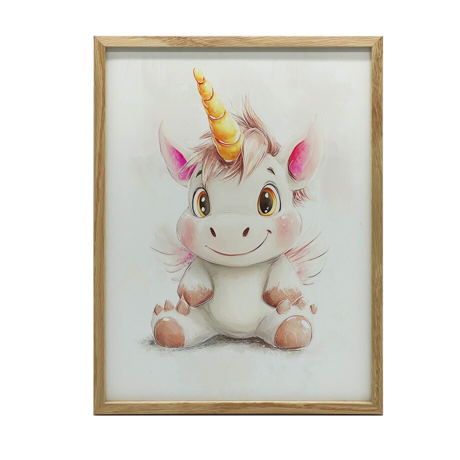 Plakat Uroczy jednorożec w pastelowych kolorach, 50x70 cm, rama drewniana jasny dąb, papier matowy 230 gsm