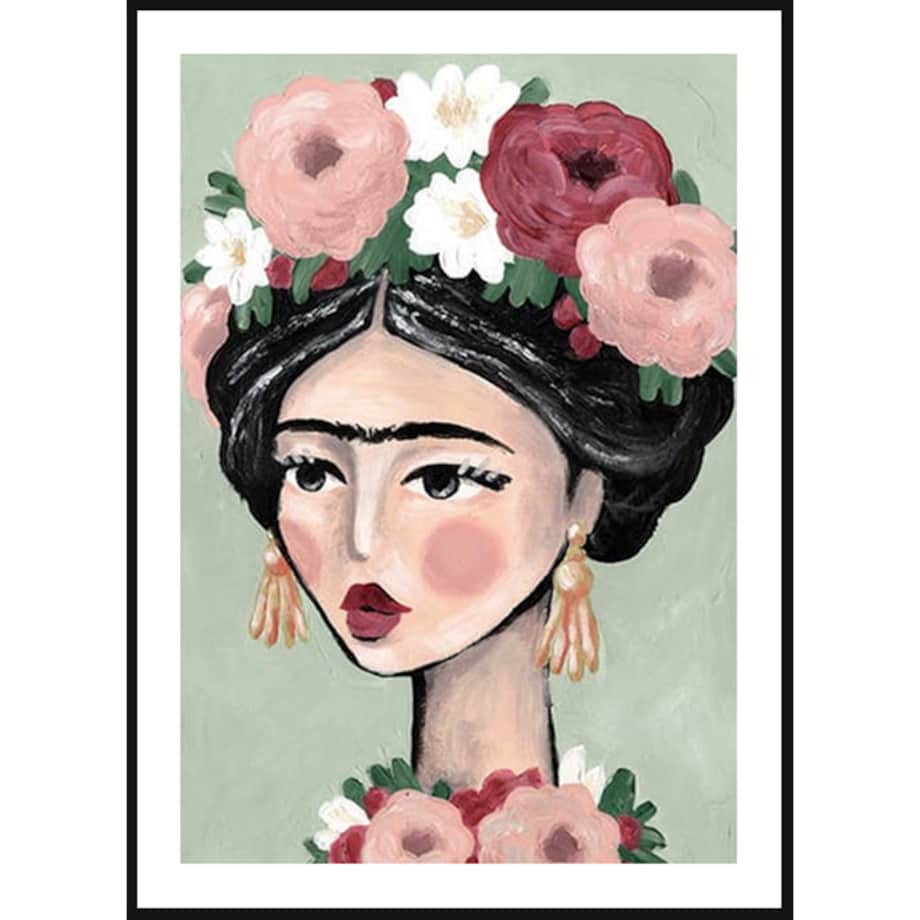 Poster Story, Plakat, Obraz - Frida Kahlo Art na Zielonym Tle