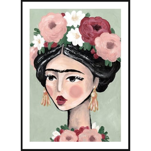 Poster Story, Plakat, Obraz - Frida Kahlo Art na Zielonym Tle