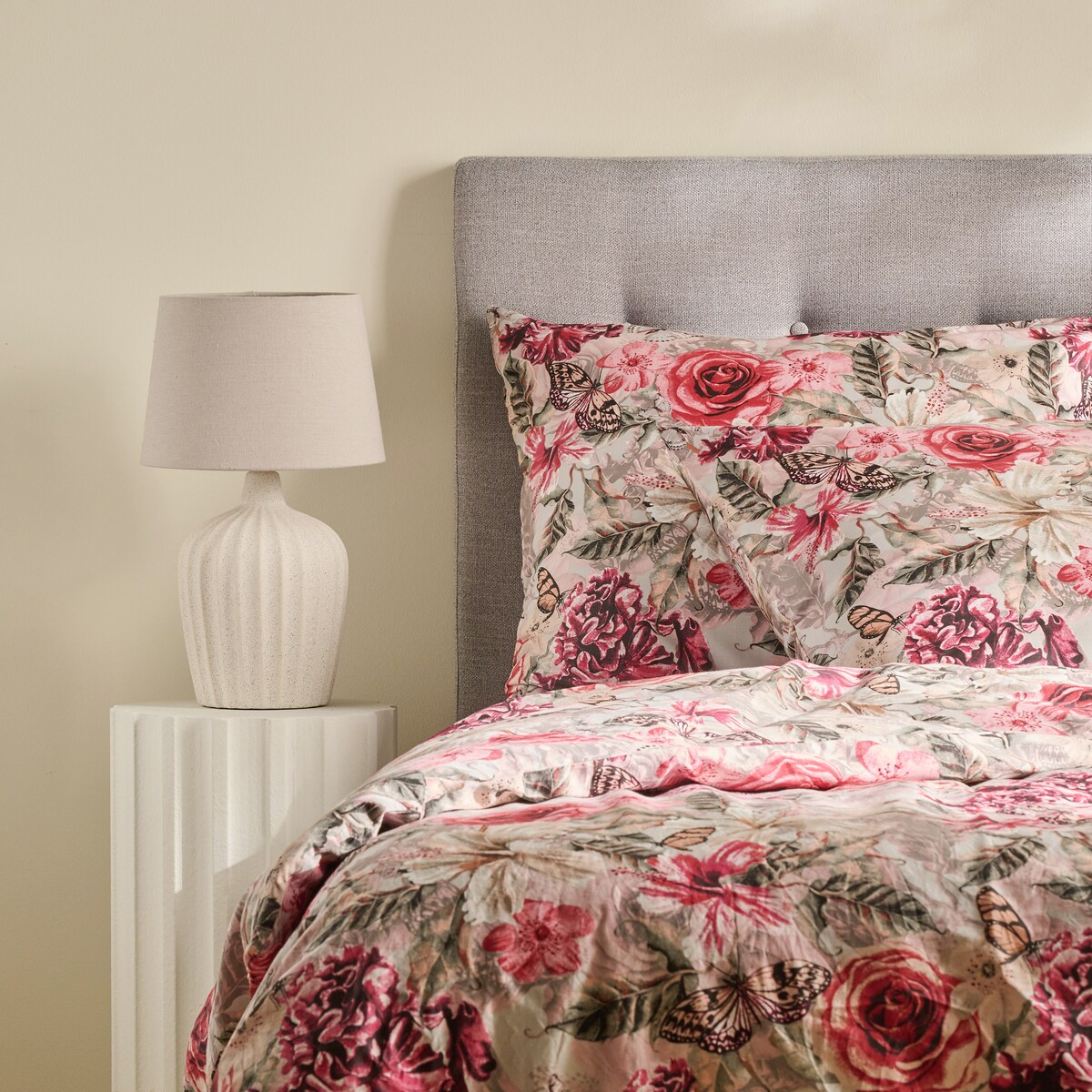 Pościel z bawełny satynowej Velmira 200x220 cm z motywem roślinnym