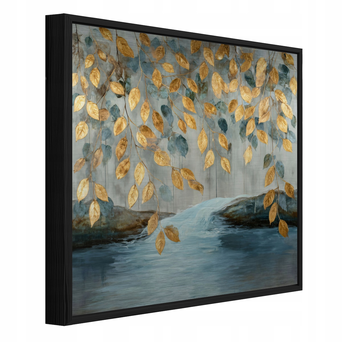 Obraz W Ramie Do Sypialni Salonu Na Metalu Liście Abstrakcja Złoty 80x80