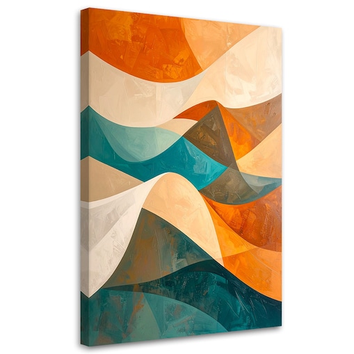 Obraz do salonu sypialni biura loftu, Fale abstrakcja w kolorach turkusu i beżu