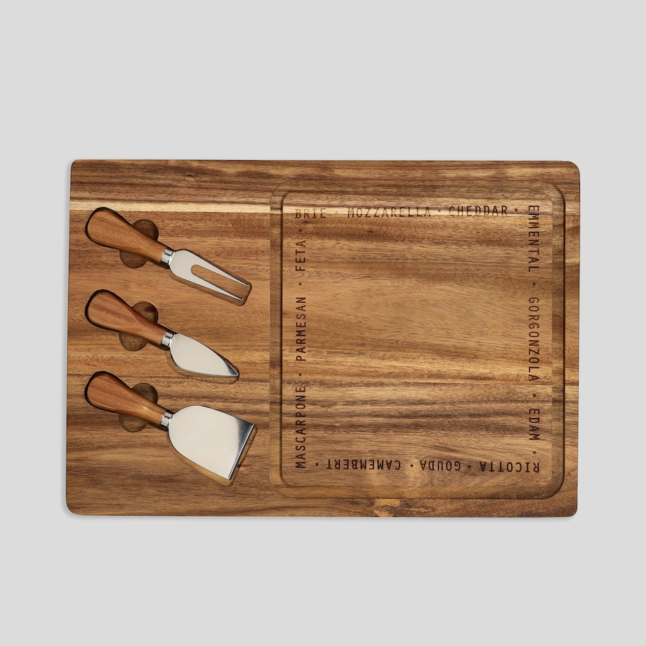 akacjowa deska z nożami do serów questo grandos