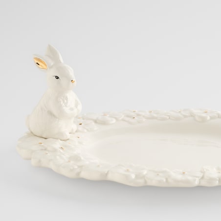 Patera Bellissima oval z motywem kwiatowym i królika