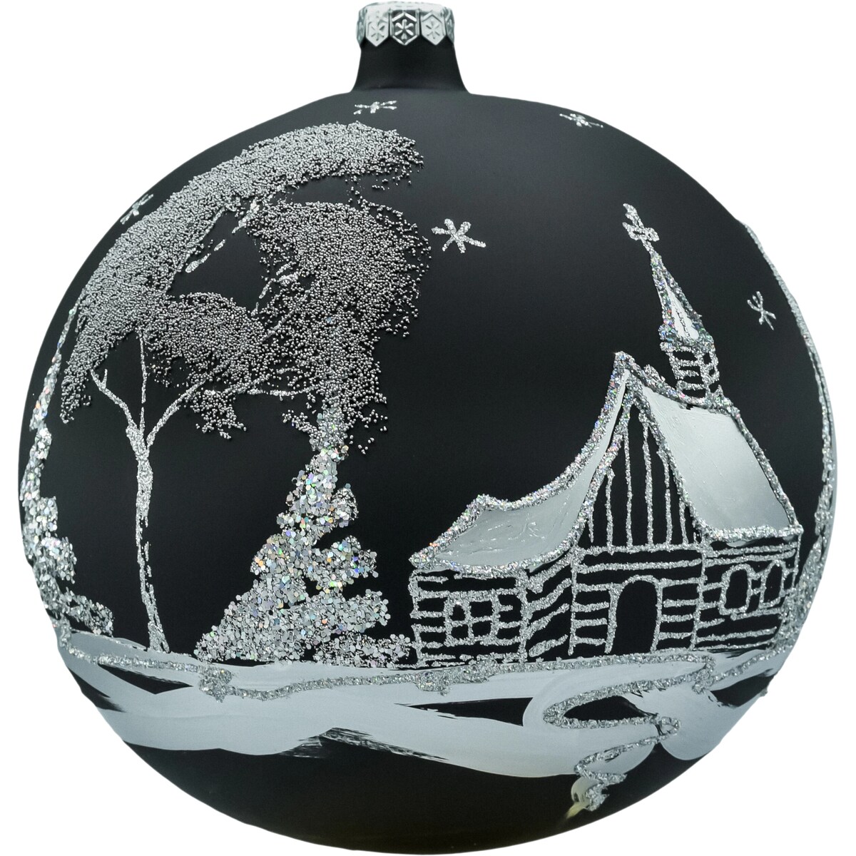 Bombka okrągła ze srebrnym pejzażem: czarna