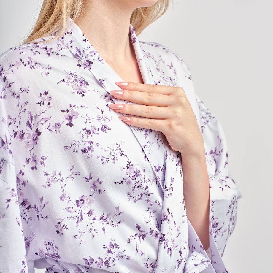 Szlafrok z bawełny satynowej Fiorre z motywem kwiatowym