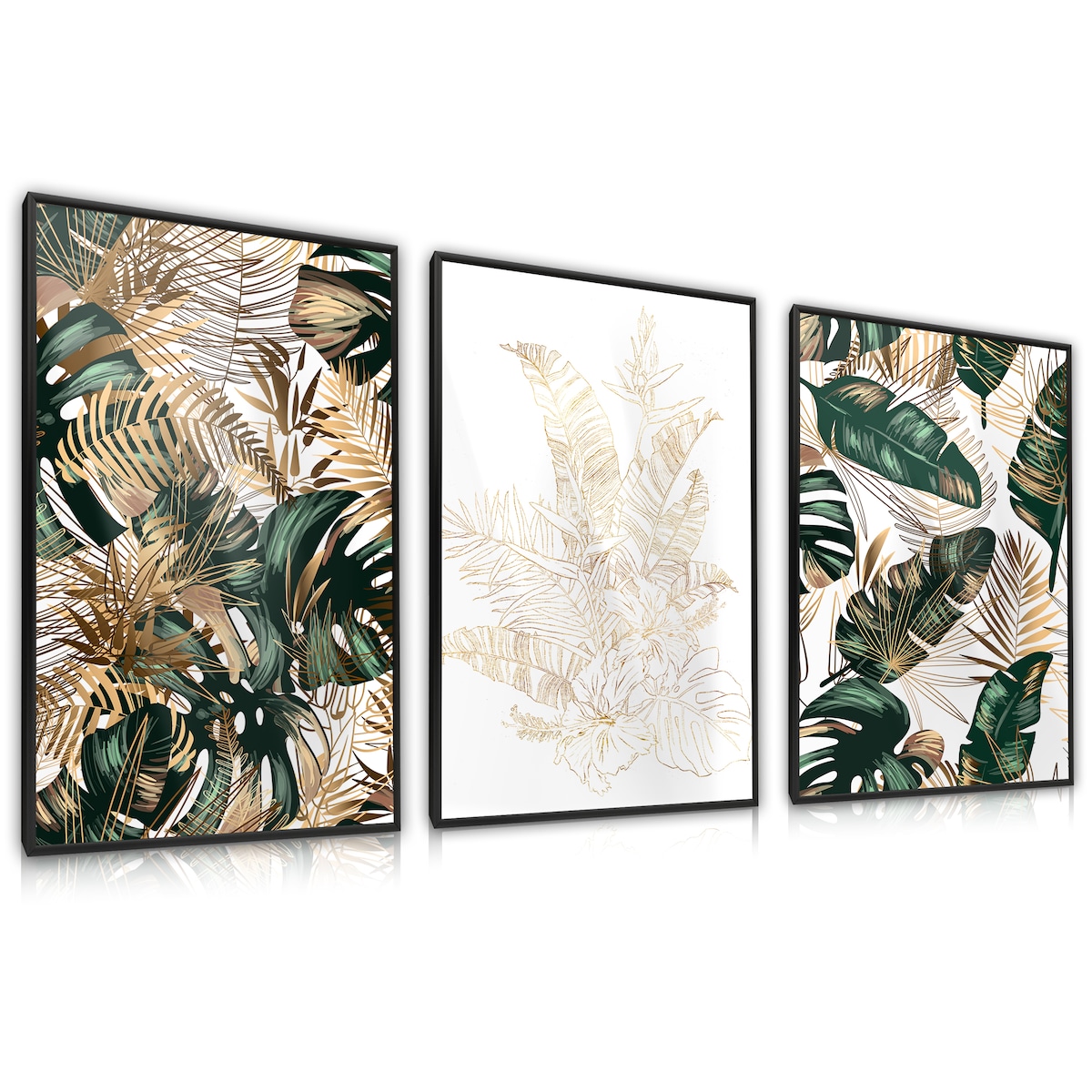 ZESTAW 3X PLAKAT W RAMIE LIŚCIE BANANOWE PALMY GLAMOUR ABSTRAKCJA 30x40cm