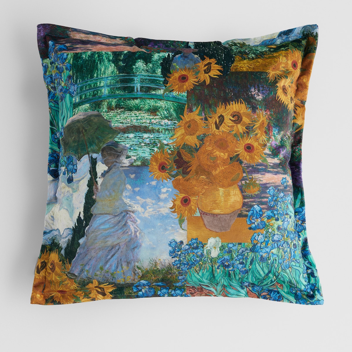 Poszewka z nadrukiem Impresjo 45x45 cm inspirowany motywami z obrazów Vincenta van Gogha i Claude'a Moneta