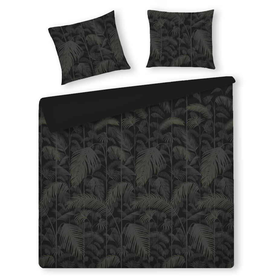 Pościel z bawełny satynowej Palmnight 200x220 cm z motywem roślinnym