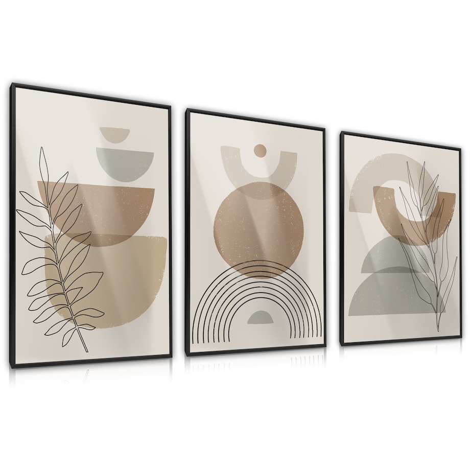 ZESTAW 3X PLAKAT W RAMIE FIGURY GEOMETRYCZNE STYL BOHO MINIMALIZM 60x80cm