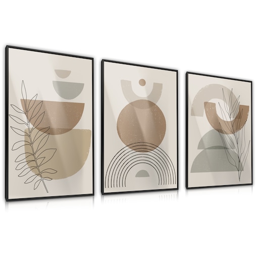 ZESTAW 3X PLAKAT W RAMIE FIGURY GEOMETRYCZNE STYL BOHO MINIMALIZM 60x80cm
