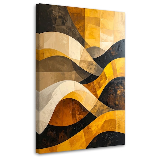 Obraz do salonu sypialni biura loftu, Abstrakcja linie kształty zółty czarny złoty