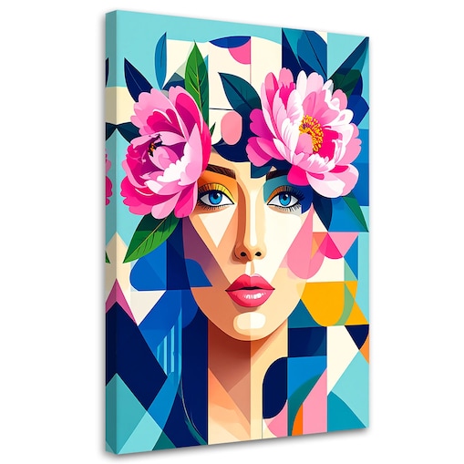 Obraz do salonu sypialni, Kobieta z kwiatami w stylu Bauhaus 70x100