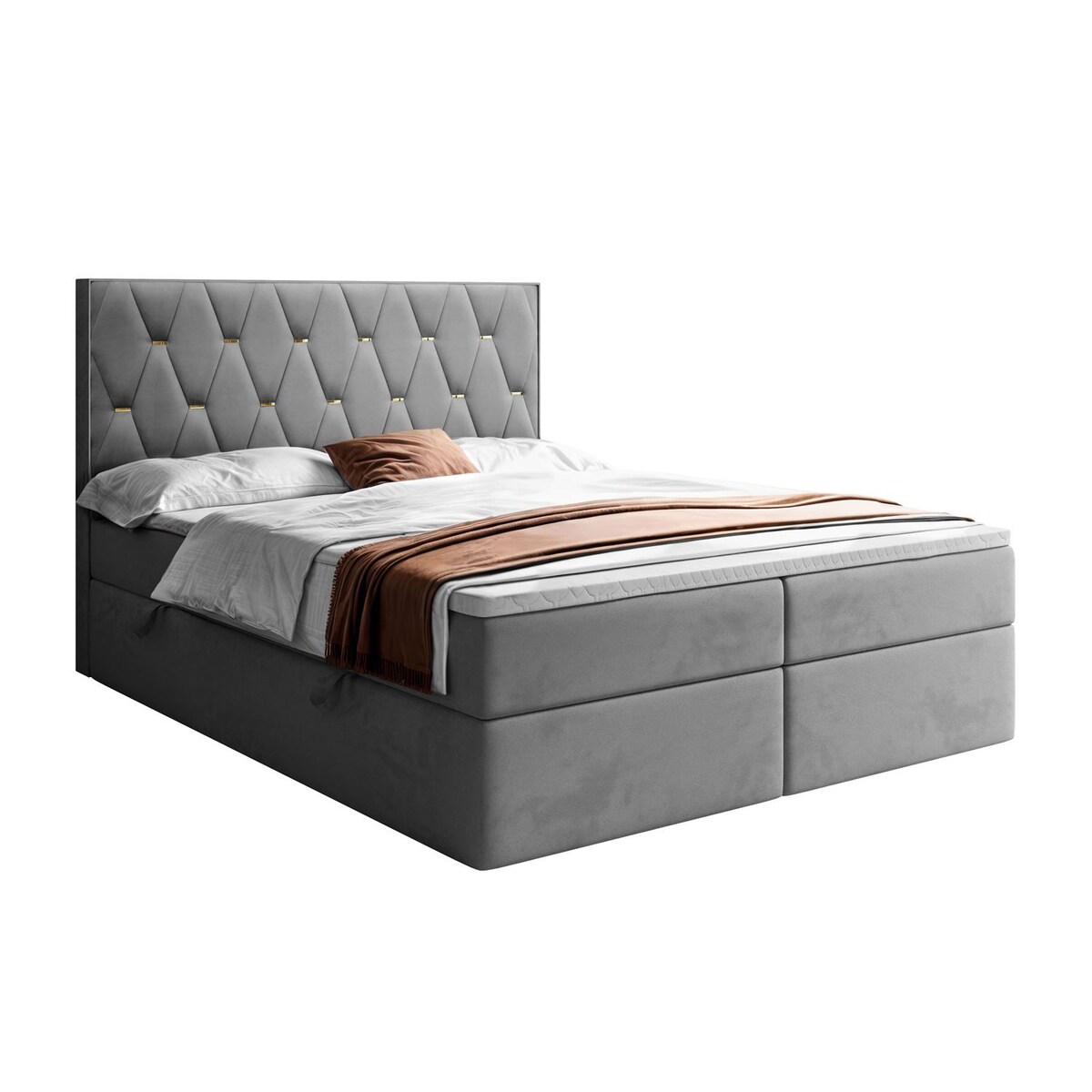 Łóżko kontynentalne IZOLDA z pojemnikiem na pościel, 160x200, RV 250, topper