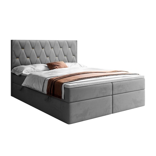 Łóżko kontynentalne IZOLDA z pojemnikiem na pościel, 160x200, RV 250, topper