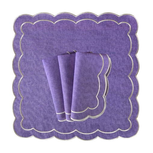 Haftowane serwetki o kwiatowym kształcie Purple Petali – komplet 4 szt.