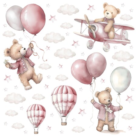 Naklejki Dla Dzieci Misie Z Balonami W Stylu Boho ZESTAW