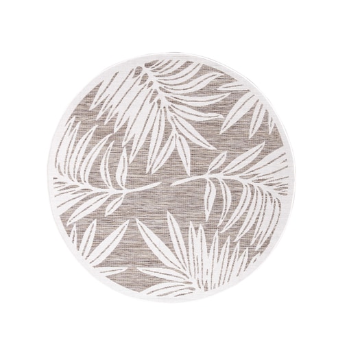 Dywan okrągły na zewnątrz i do wnętrz roślinny Sunny 4680 Szary Krem 120x120