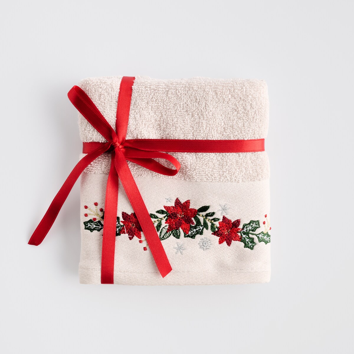 Komplet ręczników dekoracyjnych do twarzy lub rąk 2szt Poinsetia 30x50 cm z motywem gwiazdy betlejemskiej