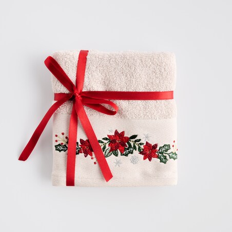 Komplet ręczników dekoracyjnych do twarzy lub rąk 2szt Poinsetia 30x50 cm z motywem gwiazdy betlejemskiej