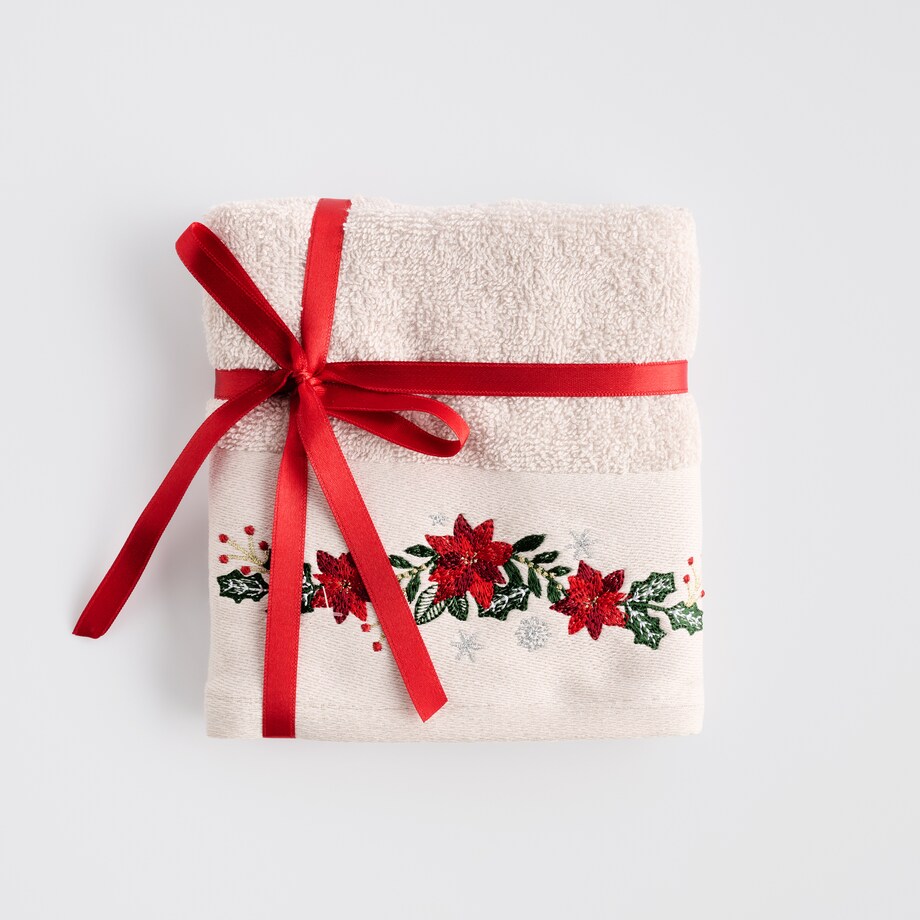 Komplet ręczników dekoracyjnych do twarzy lub rąk 2szt Poinsetia 30x50 cm z motywem gwiazdy betlejemskiej