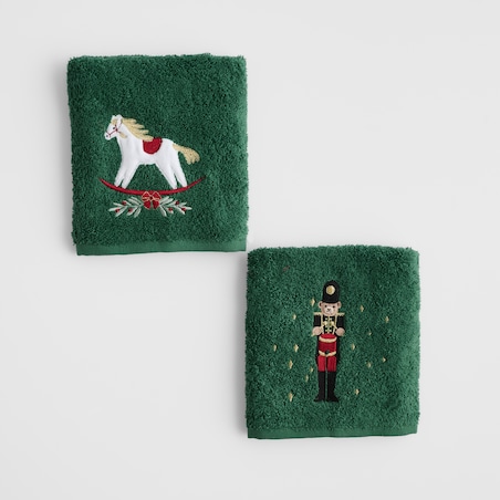 Komplet ręczników dekoracyjnych do twarzy lub rąk 2szt Nutpatcher 30x50 cm z motywem dziadka do orzechów