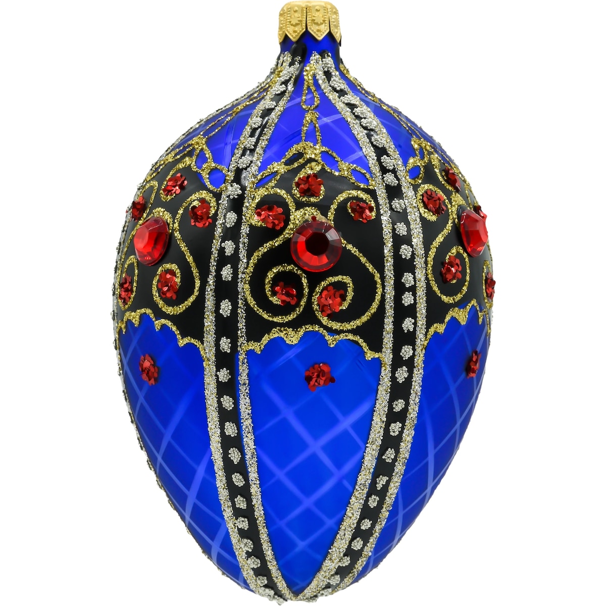 Bombka choinkowa: Ekskluzywne jajo Faberge z czarnym ornamentem: niebieskie