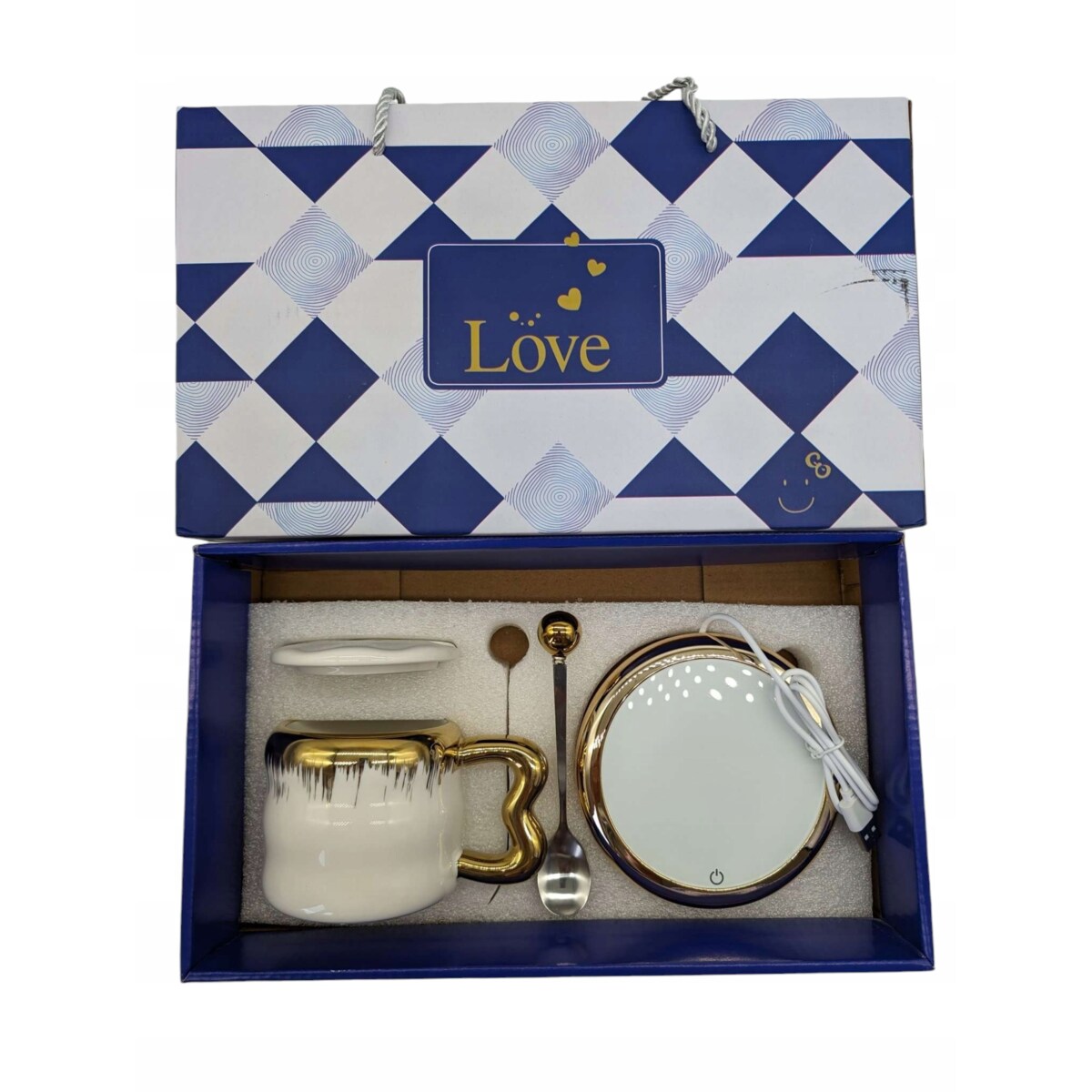 ZESTAW KUBEK Z PODGRZEWACZEM + Łyżka + Kabel USB PREZENT KUBEK ŚWIĄTECZNY