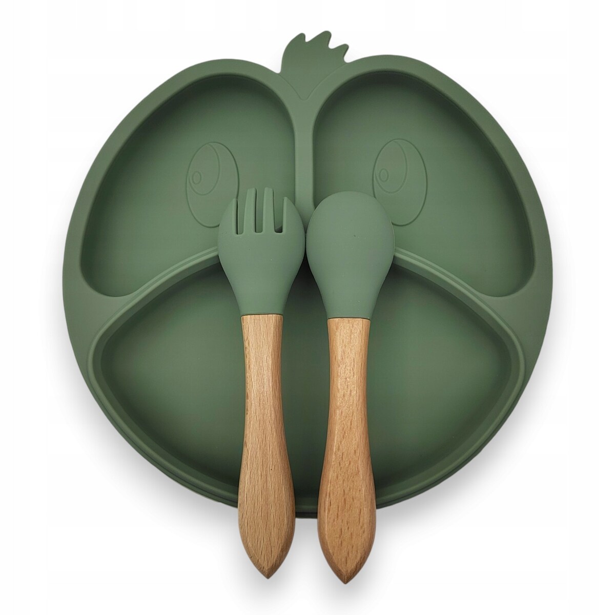 Silikonowy zestaw do karmienia niemowląt TALERZYK PRZYSAWKA talerz sztućce