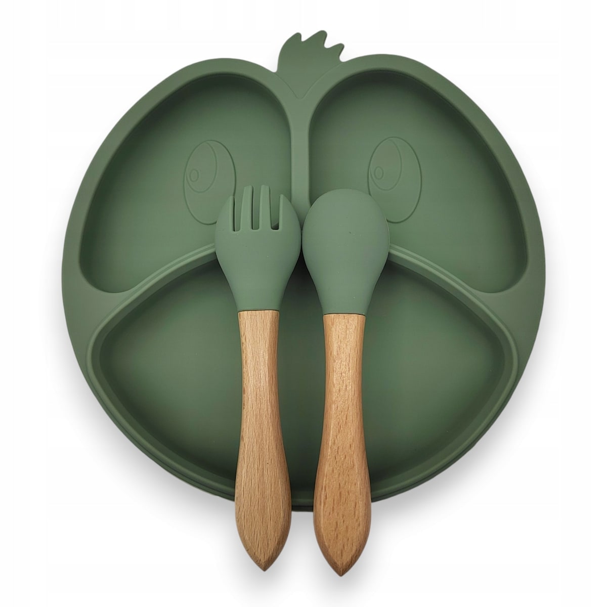 Silikonowy zestaw do karmienia niemowląt TALERZYK PRZYSAWKA talerz sztućce