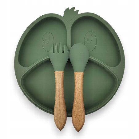 Silikonowy zestaw do karmienia niemowląt TALERZYK PRZYSAWKA talerz sztućce