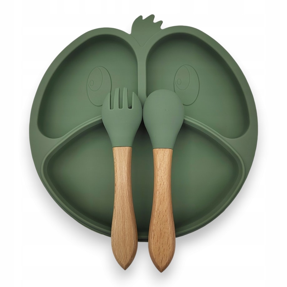 Silikonowy zestaw do karmienia niemowląt TALERZYK PRZYSAWKA talerz sztućce